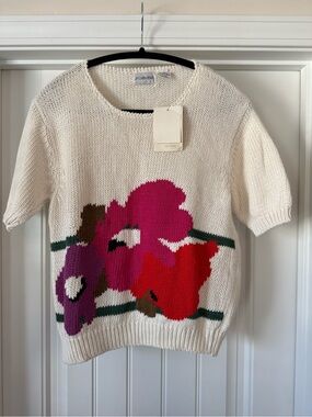 NWT Vintage JH Collectibles knit floral short sleeve sweater, size L